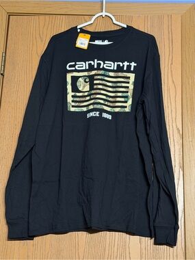 Carhartt Relaxed Fit Made in USA Camo Flag Graphic Long Sleeve Shirt Black XLG